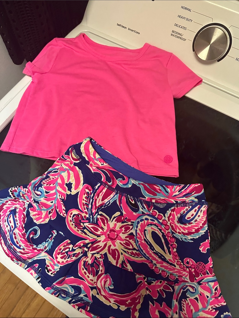 Lilly Pulitzer Hot Pink Tee with Navy Paisley Print Skort